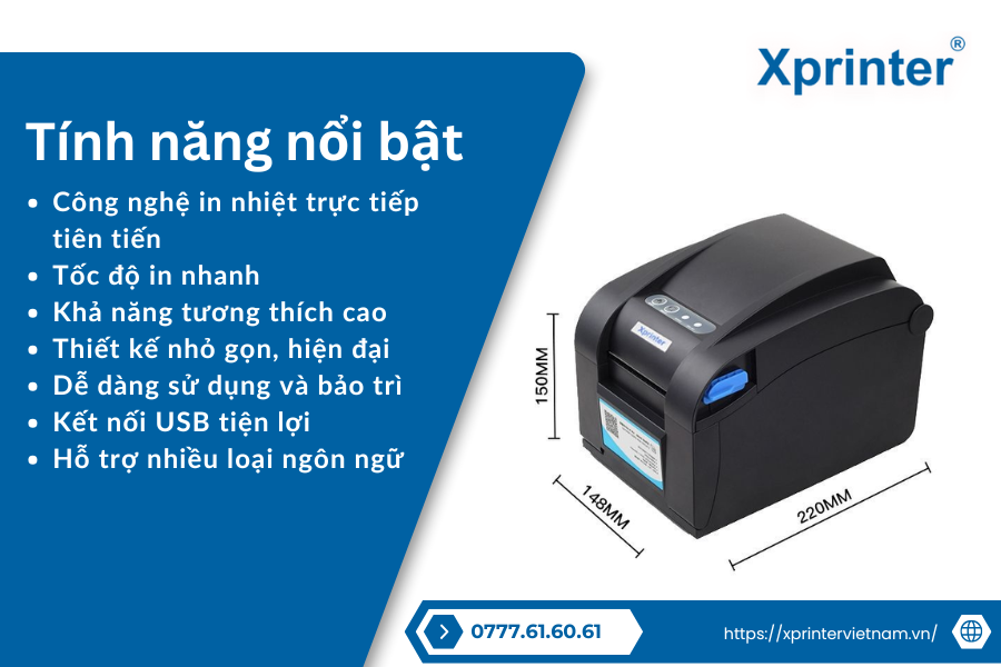 máy in tem mã vạch Xprinter XP-350B